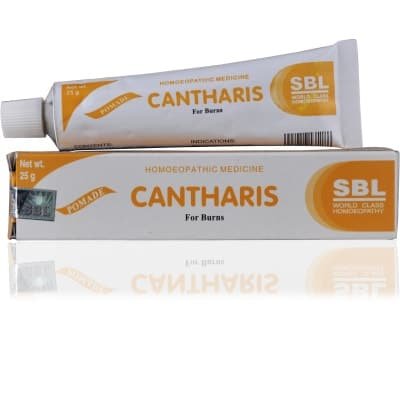 Cantharis Ointment 25gm Best Homeopathic Medicine For Relieve Pain Of Burns Scalds, Injuries Eczema Redness Of Skin SBL
