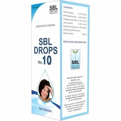 SBL No10 Hot Flashes Drops 30ml Best Homeopathic Medicine Reduces Palpitations Sweating Menopausal Anxiety Restlessness
