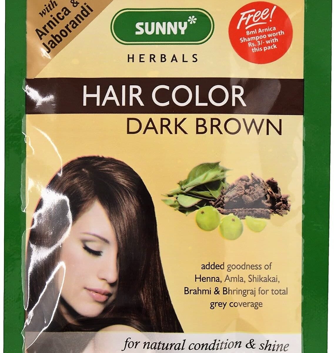Sunny Hair Color Dark Brown Sunny Herbals Bakson Homeopathic Medicine how to use for Grey hair Control Dry thinning greying hair Control flakes itching of scalp Prevents hair fall dandruff Front