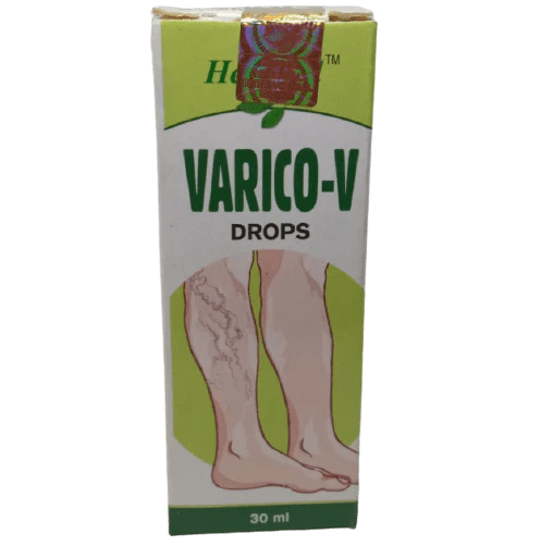 Varico-V Drops Healwell Homeopathic Medicine Use For Varicose vein Swelling of leg Venous congestion and lowers bluish black discoloration of skin. Varicose ulcers and itching of varicose vein Dose
